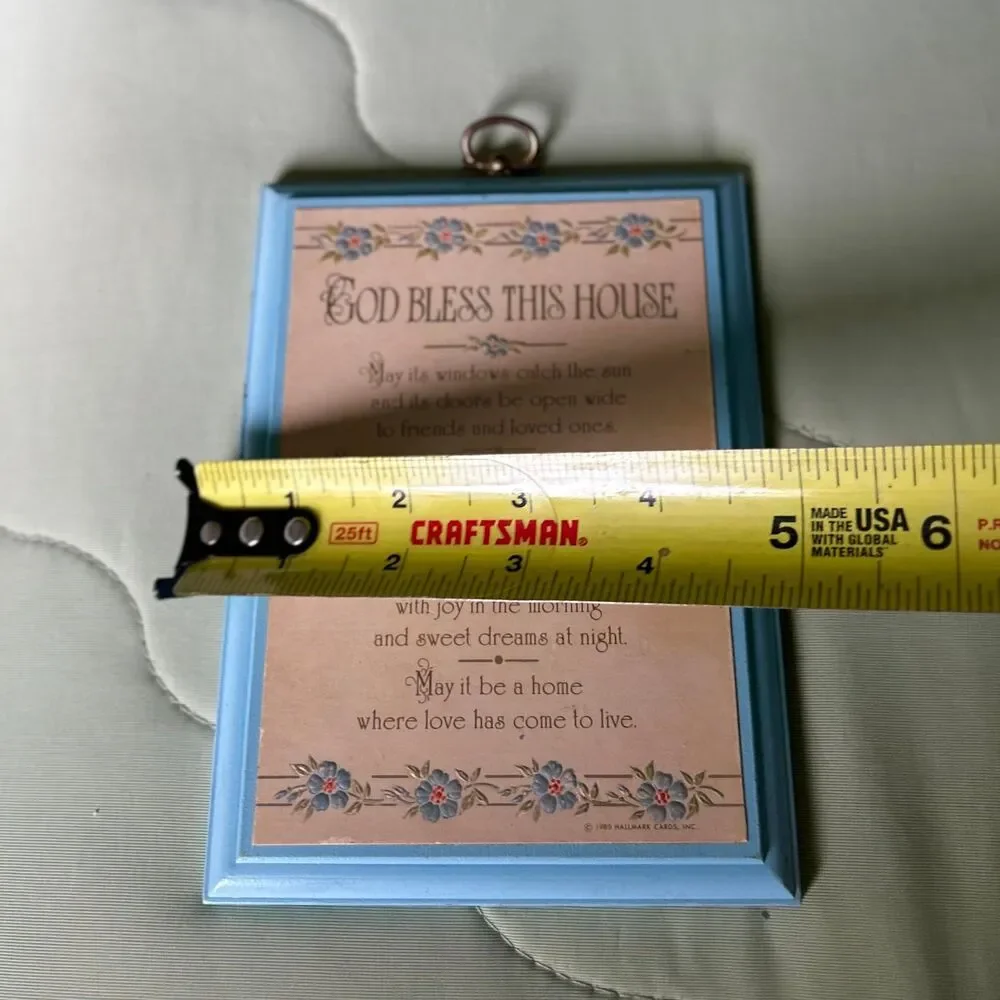 VTG Hallmark Faith Based Bless This Home Blue Floral Cottagecore Plaque Sign